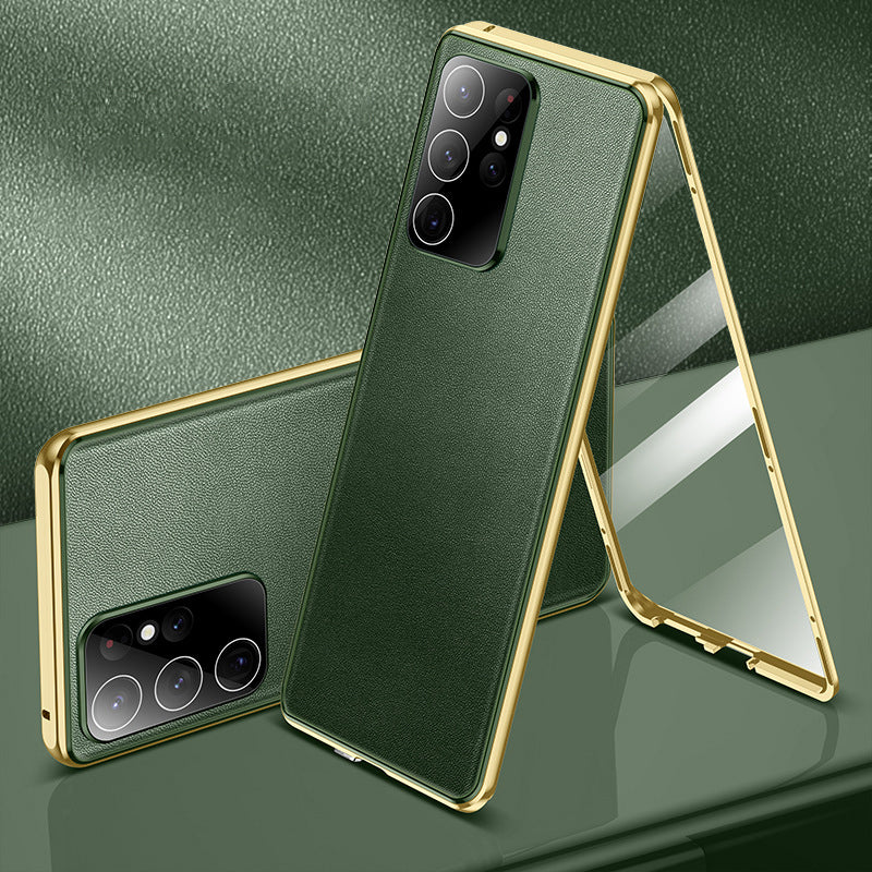 Sumoravibe - Custodia magnetica bifacciale in pelle + vetro per Samsung S23 Ultra