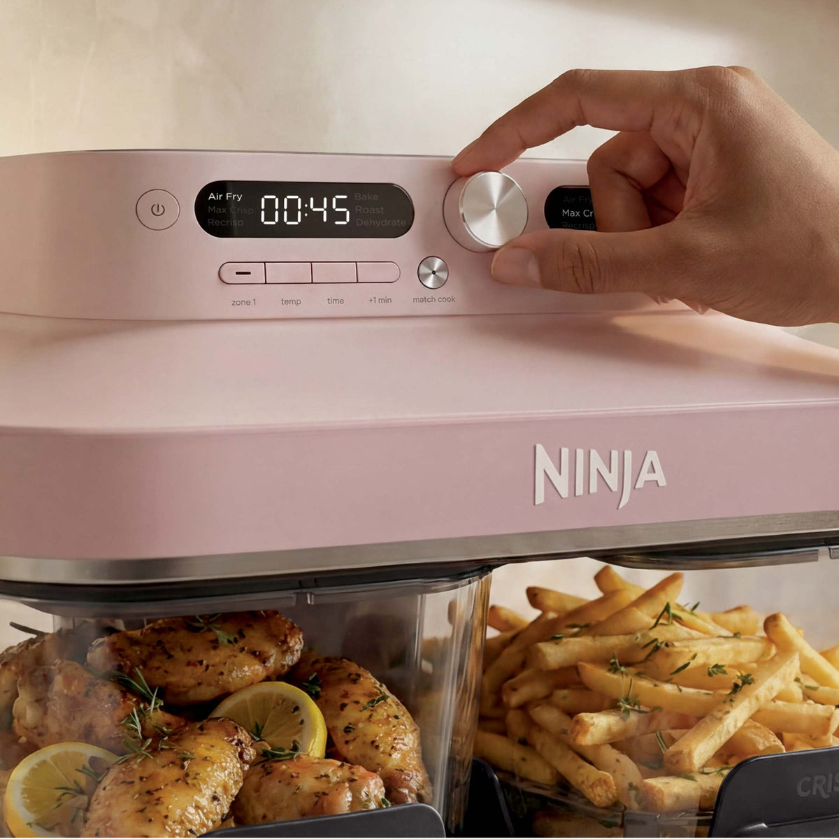 Air fryer en verre avec 8 modes CRISPi DualZone, Rose Quartz