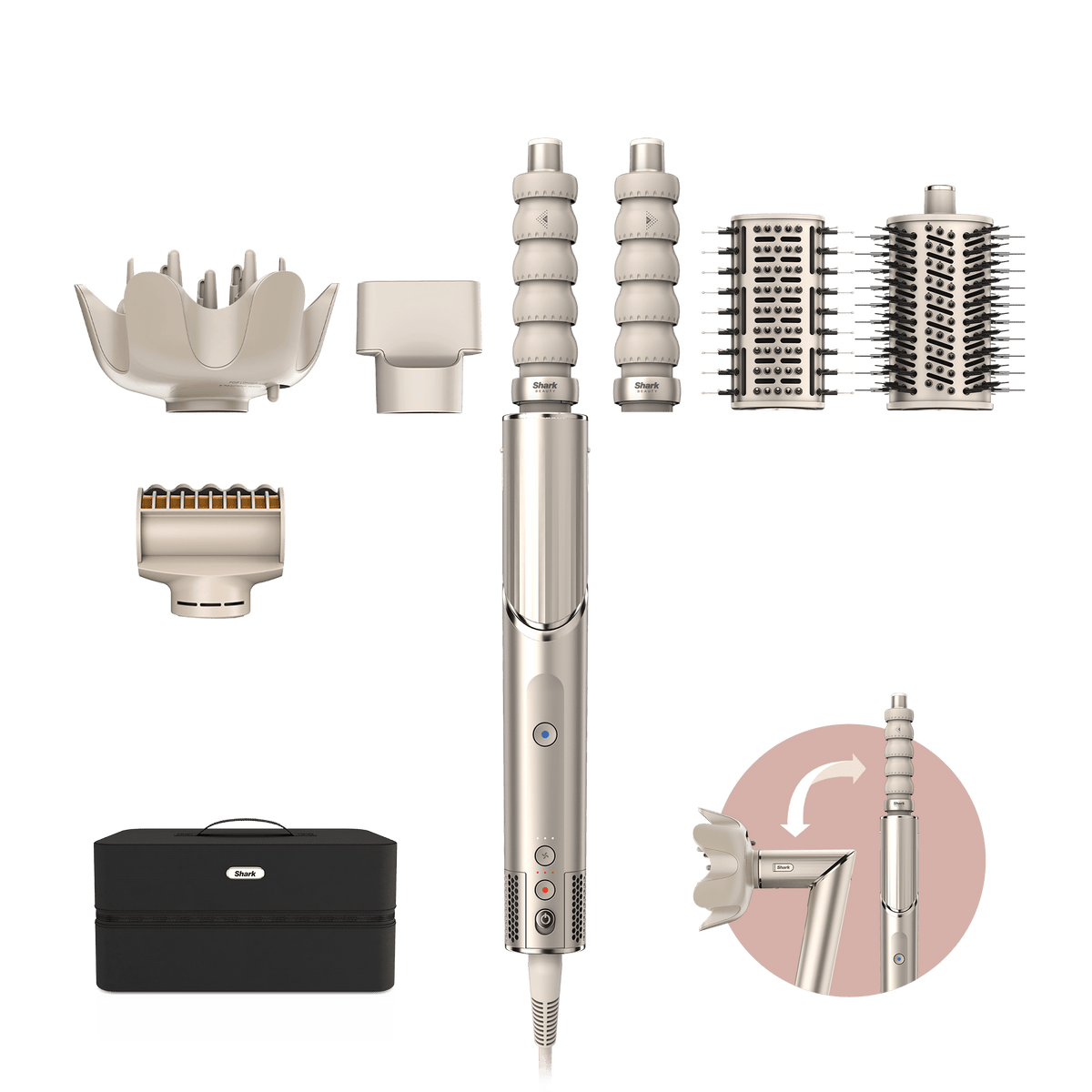 Multi-Styler premium et Sèche-Cheveux 5-en-1 avec diffuseur Shark Glam - Or