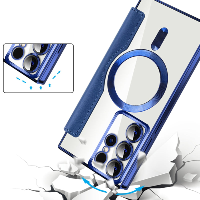 Sumoravibe - Custodia per telefono cellulare Flip in pelle PU con texture per Samsung