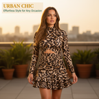 Sumoravibe - Abito Mini Arricciato con Stampa Leopardata da Donna