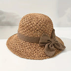 Sumoravibe - Elegante cappello da sole in paglia intrecciata con fiocco